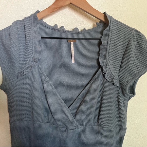 Free People Light Blue Waffle Knit Dress Size M - Picture 4 of 6